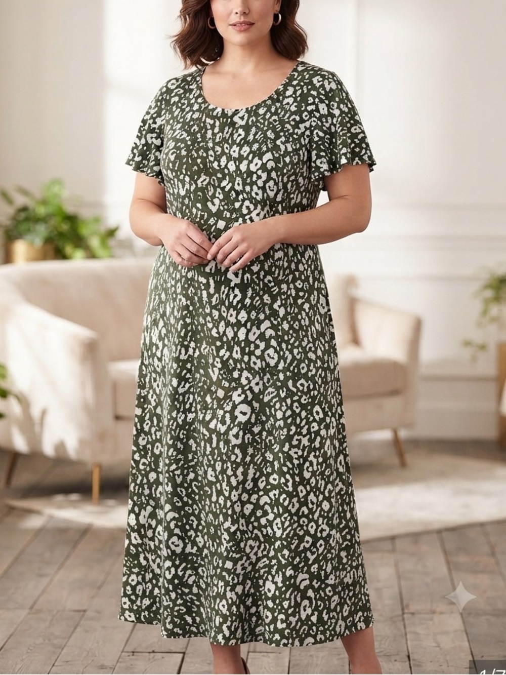 Jessica London Olive Green White Leopard Animal Print Maxi Knit Dress PlusSize❤️